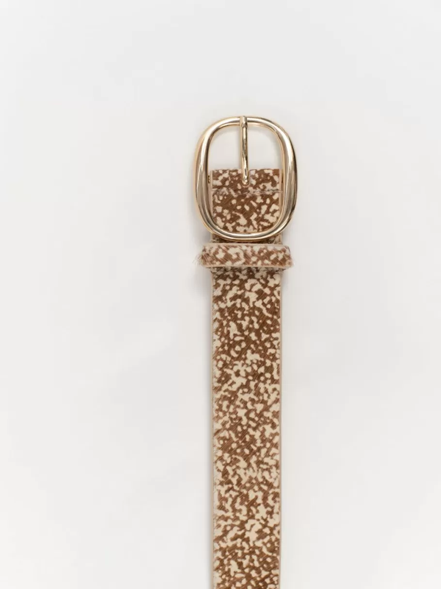 One Step Ceintures^Alcazar - Ceinture Caramel En Cuir Velours Certifie A Motif Animalier