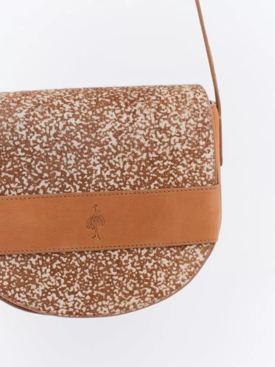 One Step Sacs^Aliby - Sac Besace Caramel En Cuir Nubuck Certifie A Motif Animalier Tachiste - Petit Modele