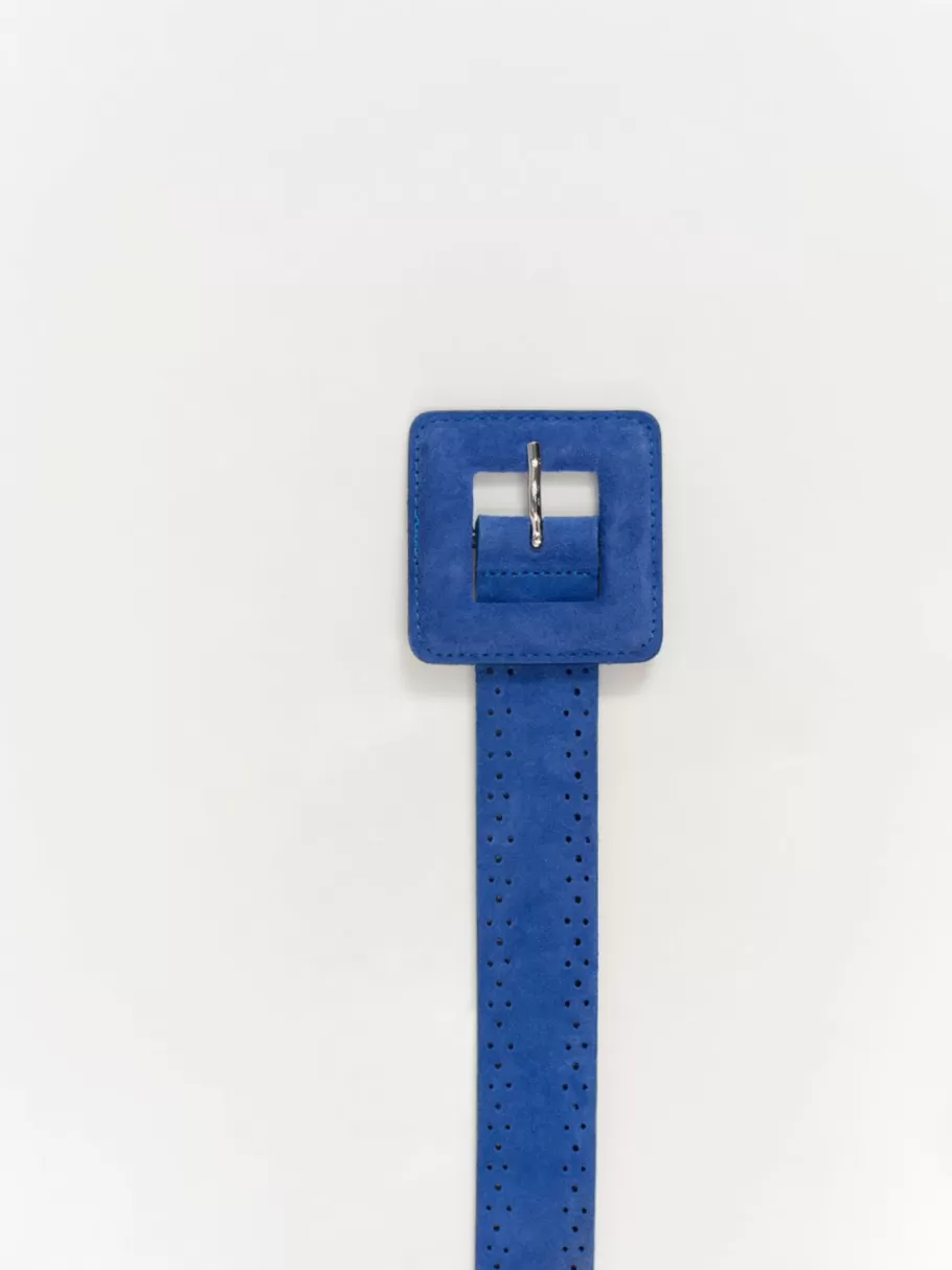 One Step Ceintures^Avril - Ceinture Santorin Blue En Cuir Velours Certifie Perfore
