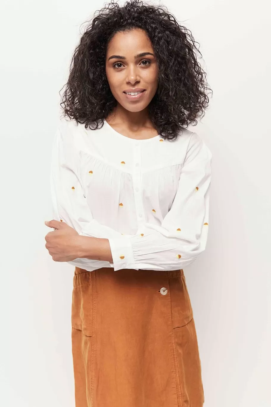 One Step Chemises^Celeste - Chemise Ecrue Broderies Pois Bicolores