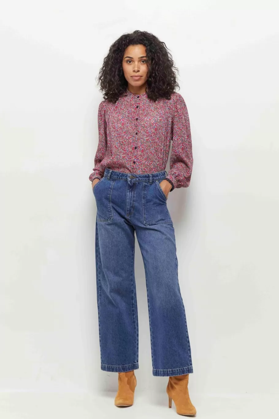 One Step Denims & Pantalons^Le Joanna - Jean Droit Bleu 7/8Eme A Taille Haute