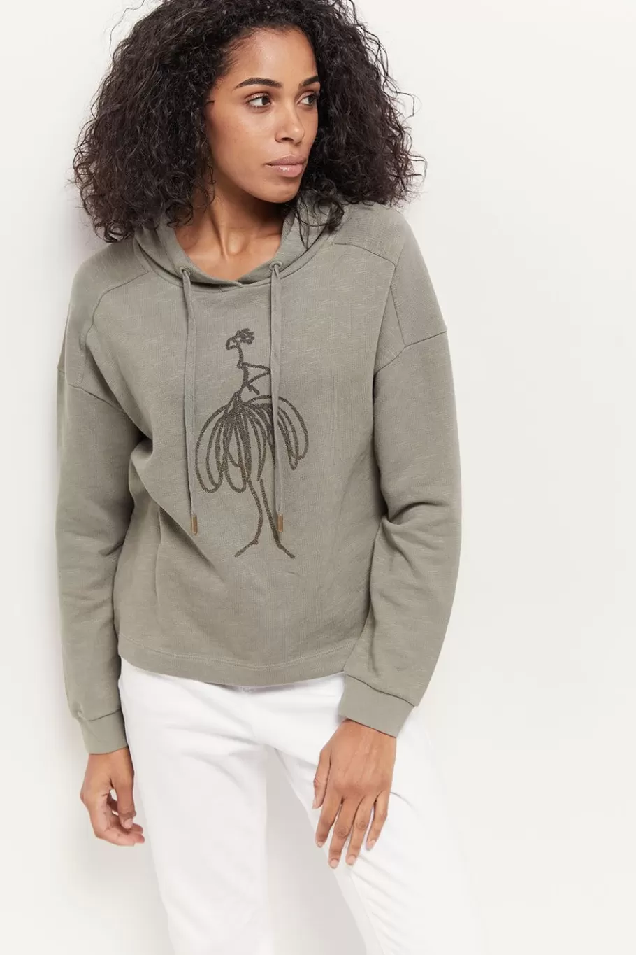 One Step Pulls, Gilets & Sweats^Maori - Sweat Vetiver Coton Bio Visuel Danseuse Flocage Gomme Paillete