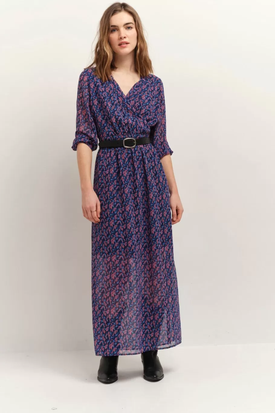 One Step Robes & Combinaisons^Ravna - Robe Longue Marine A Imprime Bouquet Graphique En Polyester Recycle