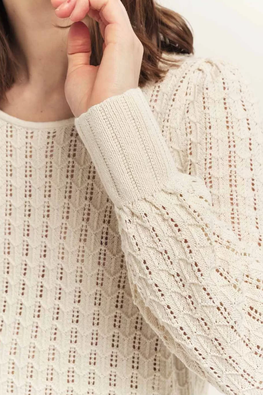 One Step Pulls, Gilets & Sweats^Tessa - Pull Ecru Tricot Fin Ajoure